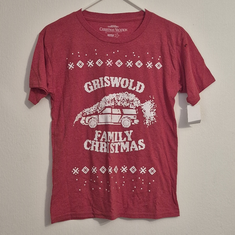 Youth Large Griswold Family Christmas Graphic T-shirt Red White Pixalated